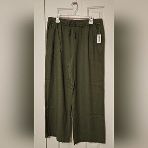 Women's Old Navy Olive Green Wide Leg Linen Pants Size L NWT